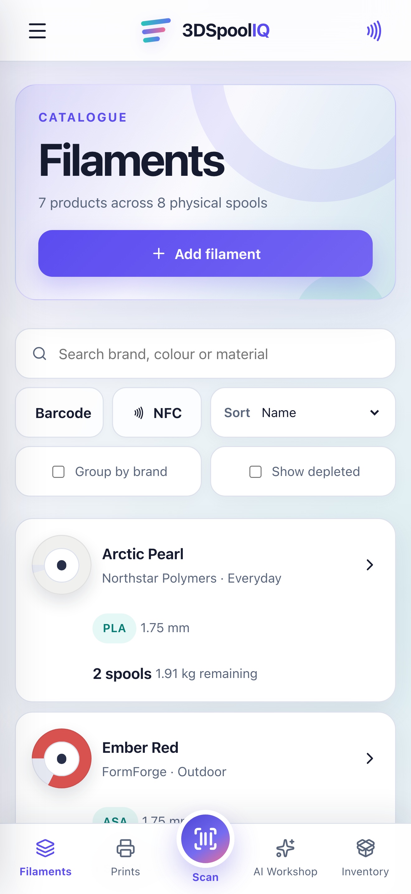 3DSpoolIQ filament library on iPhone